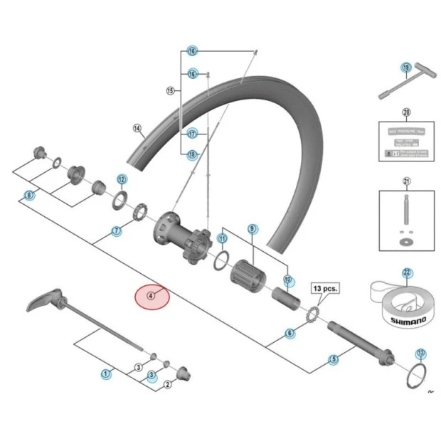 Axe Complet De Roue Arrière Shimano Dura Ace WH-R9100-C40