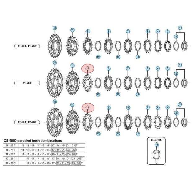 Pignon Shimano Dura Ace CS-9000 - 11 Vitesses - 17 Dents - 11-28/12-25/12-28 Dents – Image 2